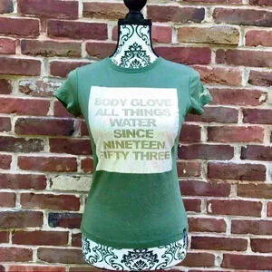 BODY GLOVE Green/Gold Crew Neck Surfing Beach Water Fitted Tee Size M